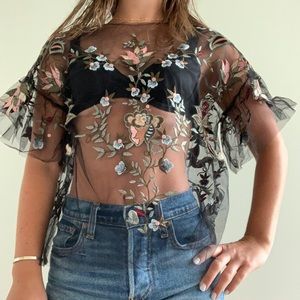 Zara mesh floral embroidered top